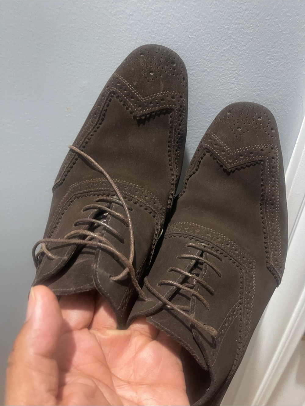 Vintage Prada Men's Dark Brown Suede Wingtip Dress Shoes Sz 9 - Picture 13 of 16
